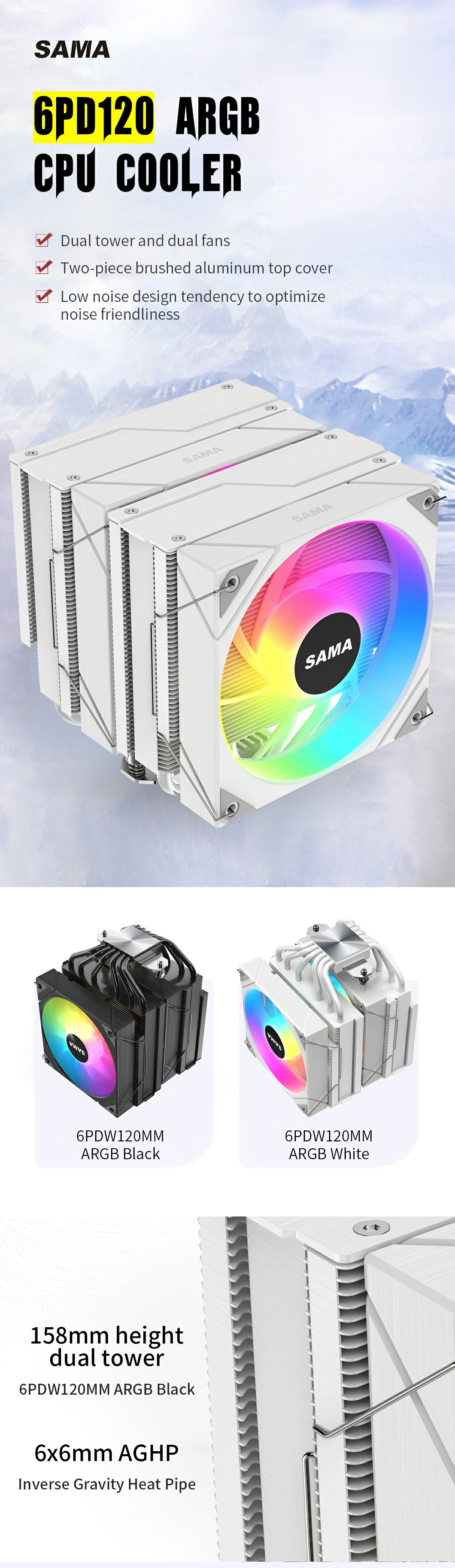 SAMA 6PDW ARGB CPU Air Cooler Overview