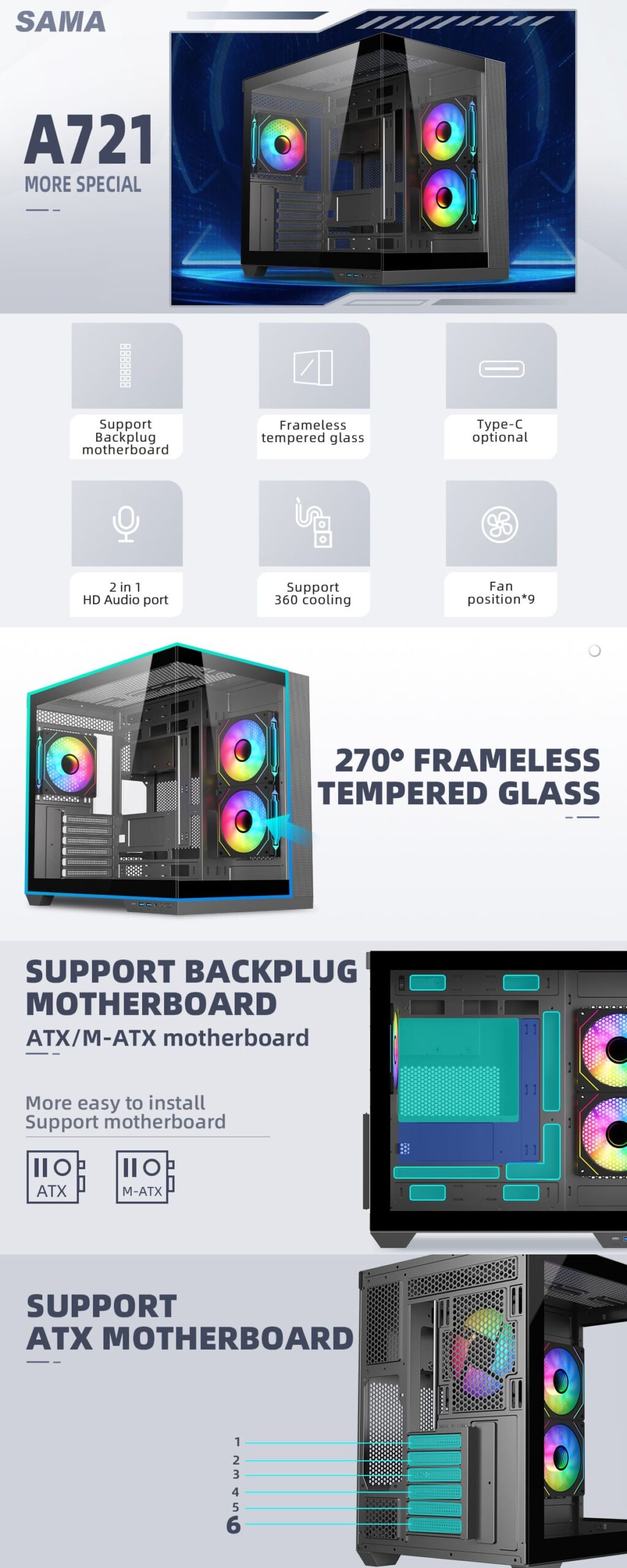 SAMA Neview A721 BTF ATX Mid Tower Gaming Chassis Overview