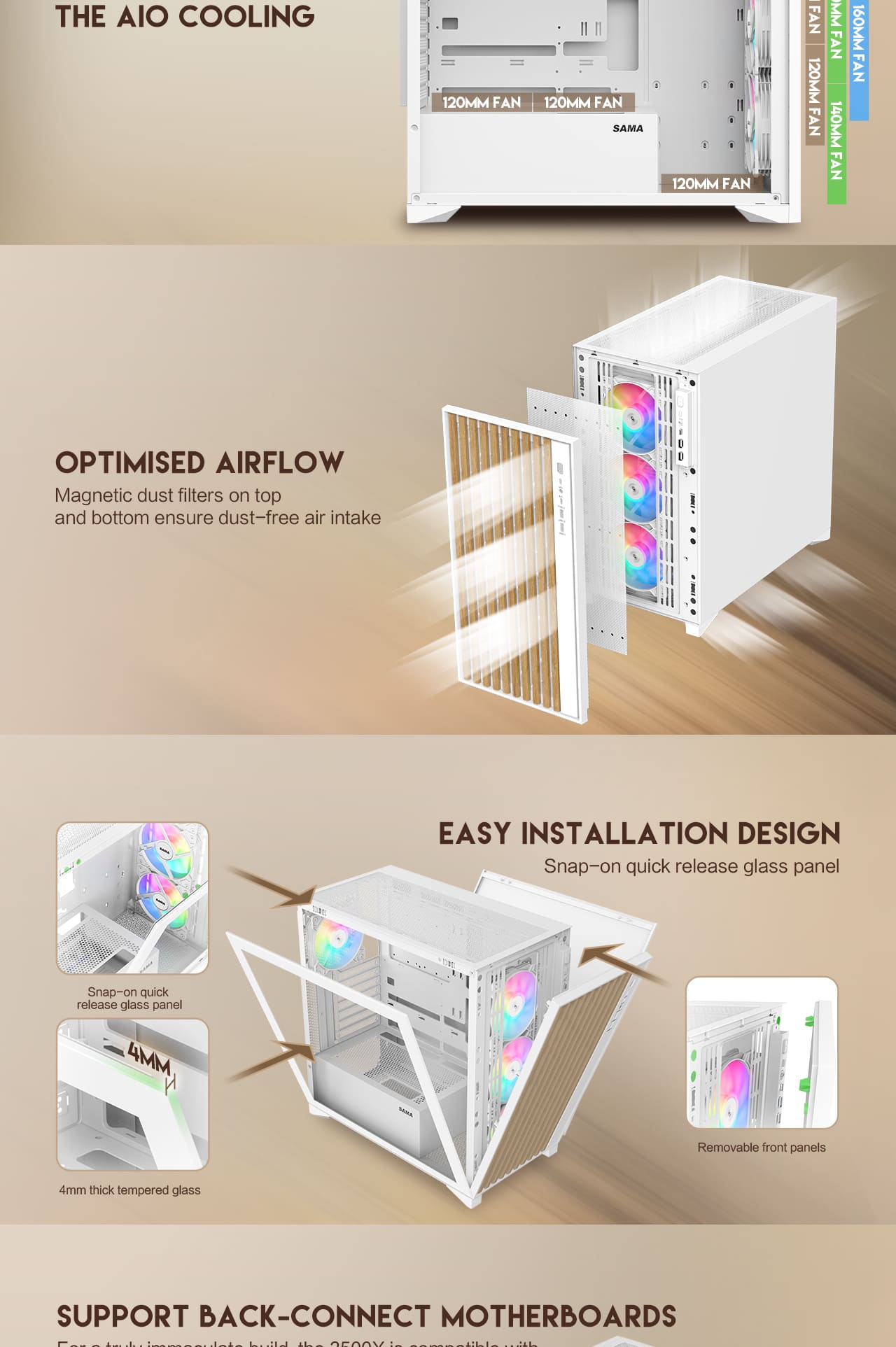 SAMA V Nature ATX Mid Tower Gaming Chassis - White