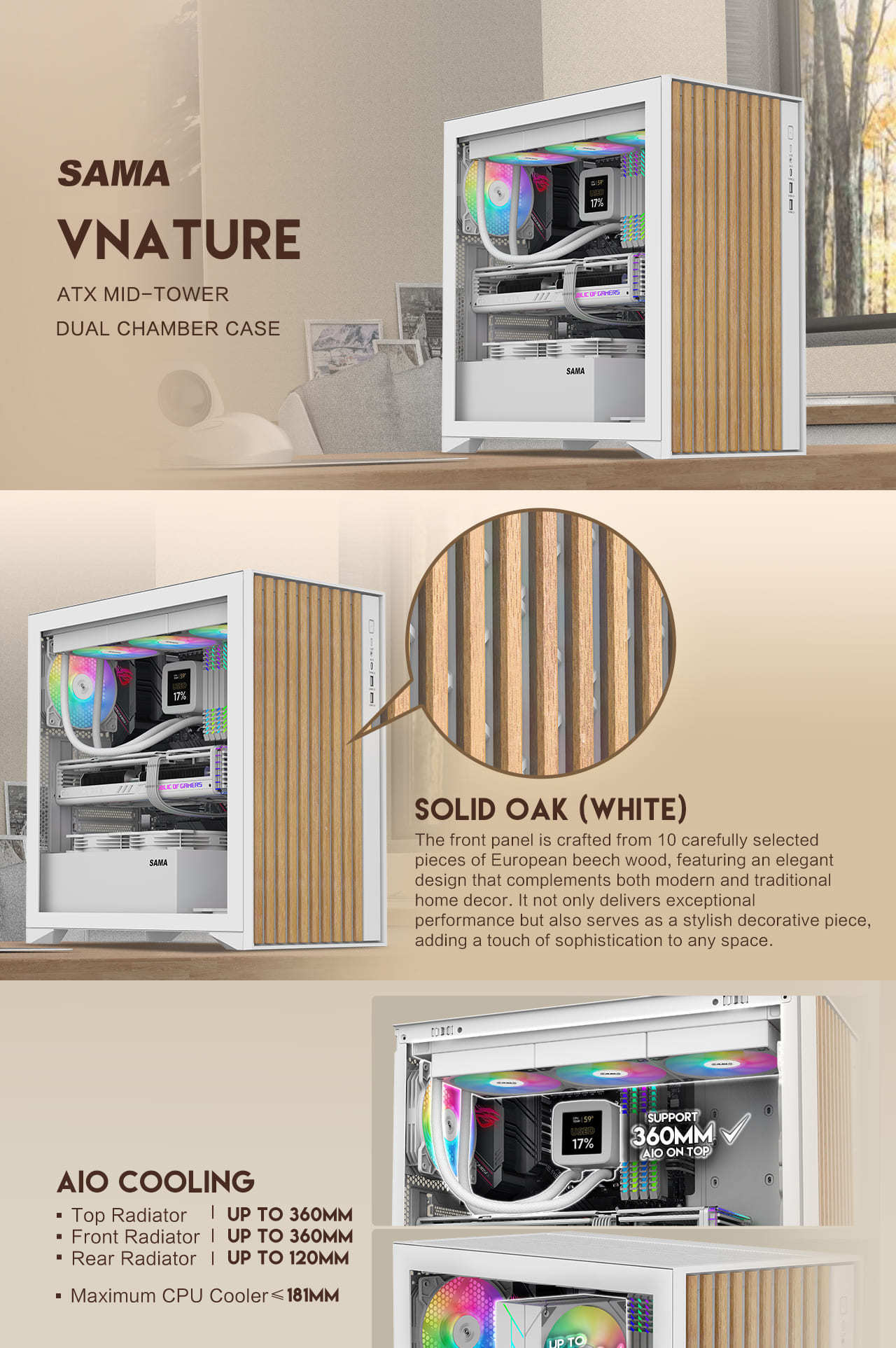 SAMA V Nature ATX Mid Tower Gaming Chassis - White